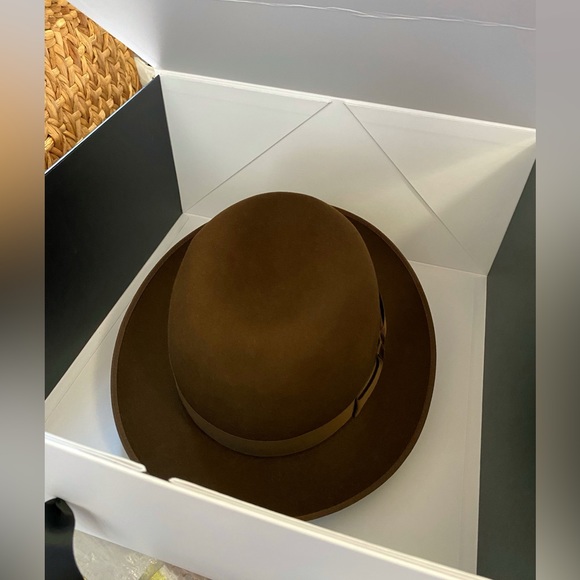 OPTIMO CHICAGO Dark Brown Bison brim hat fedora grosgrain ribbon detail - Picture 12 of 14